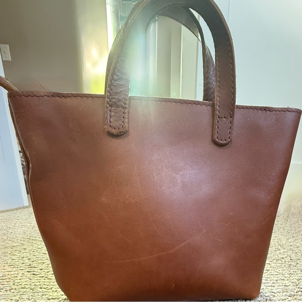 Portland Leather Mini Crossbody Tote Bag (honey) with Fortune Cookie Pouch - Picture 5 of 12